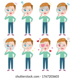 Un conjunto de jóvenes con distintas emociones. Es arte vectorial, así que es fácil de editar.