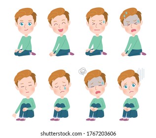 A set of young men with who express various emotions.It's vector art so it's easy to edit.