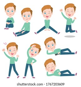 A set of young men with who express various emotions.It's vector art so it's easy to edit.