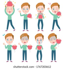 A set of young men with who express various emotions.It's vector art so it's easy to edit.