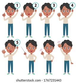 A set of young men with who express various emotions.It's vector art so it's easy to edit.