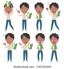 A set of young men with who express various emotions.It's vector art so it's easy to edit.