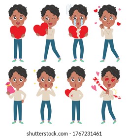 A set of young men with who express various emotions.It's vector art so it's easy to edit.