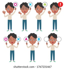 A set of young men with who express various emotions.It's vector art so it's easy to edit.
