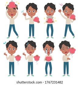A set of young men with who express various emotions.It's vector art so it's easy to edit.