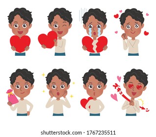 A set of young men with who express various emotions.It's vector art so it's easy to edit.