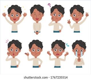 A set of young men with who express various emotions.It's vector art so it's easy to edit.