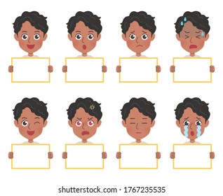 A set of young men with who express various emotions.It's vector art so it's easy to edit.