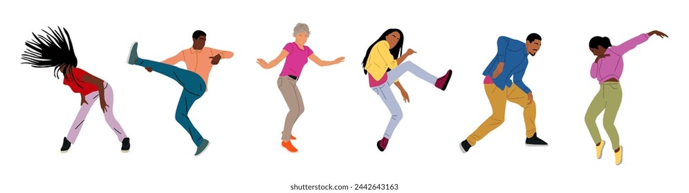 Set of young men and women dancing vector isolated