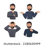 A set of young men's upper body with different facial expressions. Man showing like, gesture, sadness. Set of different emotions male 3D render character. Handsome man emoji with various facial.