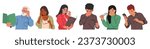 Set of Young and Old People with Tired or Sick Eyes. Male and Female Characters With Vision Problems Experience Blurred Vision, Difficulty Focusing, Or Reduced Eyesight. Cartoon Vector Illustration