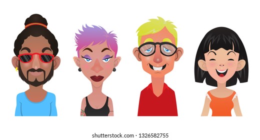 Set of Young People Avatar wearing casual outfit with modern style from various races Cartoon Vector