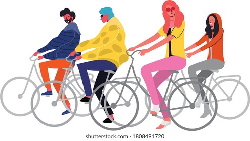 Set of Young People in bicycle activity