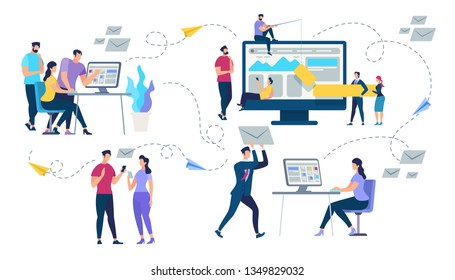 Set of Young People Characters with Gadgets Isolated on White Background. Guys and Girls Communicate by Smartphone and Mobile Devices, Using Computers, Chatting Online Cartoon Flat Vector Illustration Set of Young People Characters with Gadgets Isolated on White Background. Guys and Girls Communicate by Smartphone and Mobile Devices, Using Computers, Chatting Online Cartoon Flat Vector Illustration