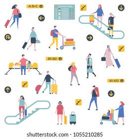 Set of young people in clothing of various style with baggage isolated vector illustration