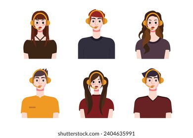 Set of young people with different hairstyles. Flat style vector illustration.
