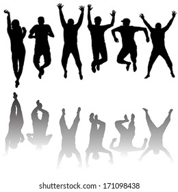 Set of young people silhouettes jumping