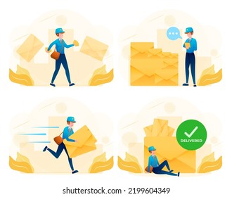 Set Young Postman Uniform Working Letter Stock Vector (Royalty Free ...