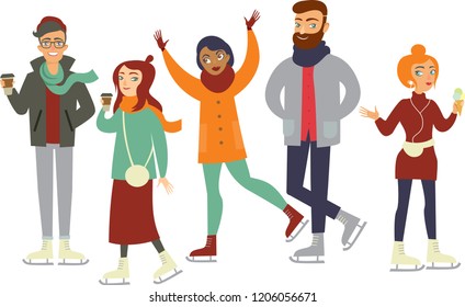 Set of young skating hipsters vector  characters flat style