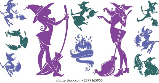 set of young witch silhouette