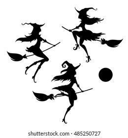 Set of a young witches on a white background