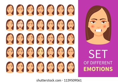 Set of young woman with different emotions. 