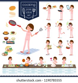 A set of young women about cooking.There are actions that are cooking in various ways in the kitchen.It's vector art so it's easy to edit.