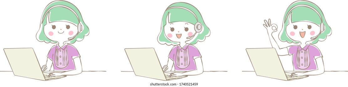 Grupo de mujeres jóvenes que hacen teletrabajo con laptop