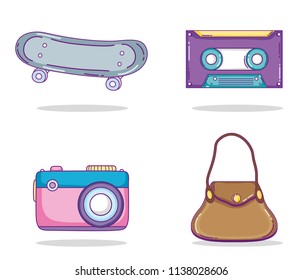 Set of youth accesories and elements icons