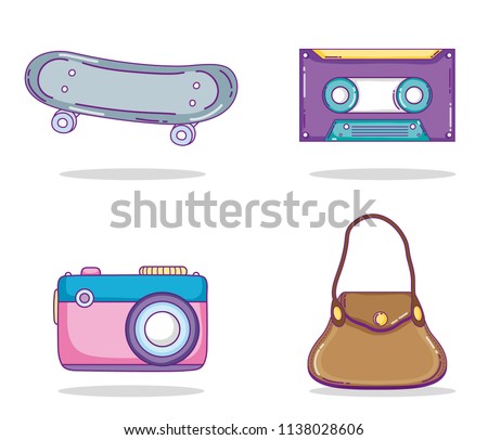 Set of youth accesories and elements icons