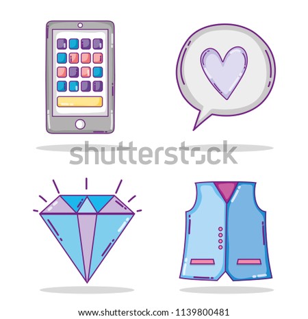 Set of youth accesories and elements icons