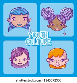 Set of youth culture cartoons