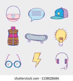 Set of youth culture icons