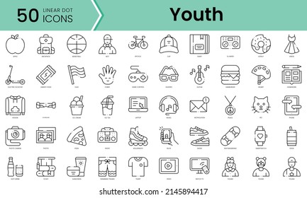 Set of youth icons. Line art style icons bundle. vector illustration