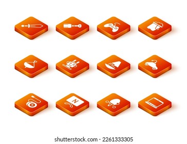 Set Yoyo toy, Smart Tv, Whirligig, Robot, Racket, Toy boat, Laptop and Radio controlled car icon. Vector