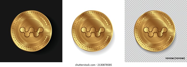 Set of Yoyow (YOYOW) crypto currency logo symbol vector isolated on white, dark and transparent background. Can be used as golden coin sticker, icon, label, badge, print design and emblem