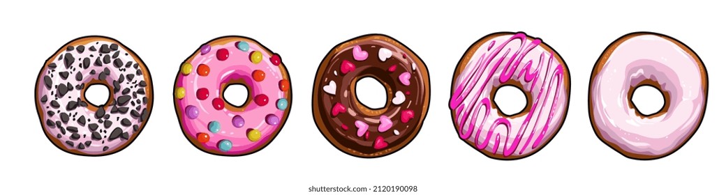 Set of yummy  different color donuts