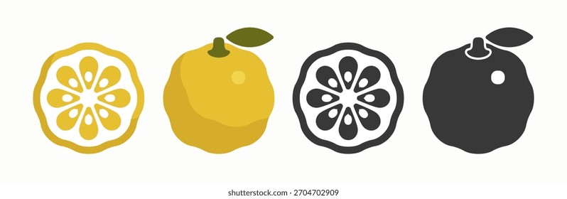 Conjunto de Plantilla de diseño de logotipo o icono de fruta yuzu aislado sobre fondo blanco. Ilustración vectorial