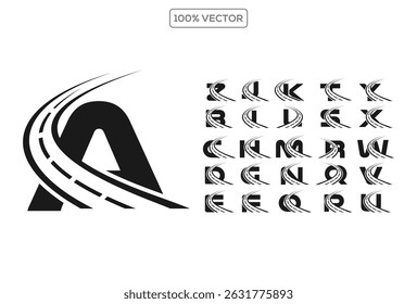 Set of  A -Z initial letter with street vector logo design. template