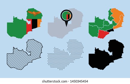 Set of Zambia Map Vector