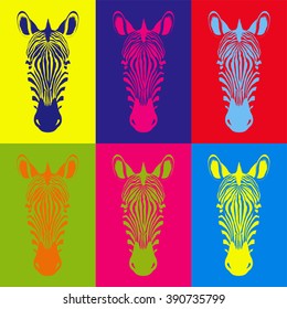 Set of zebra images  in pop art style. Retro Fashion. Vector illustration
