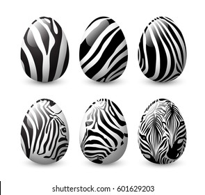 Conjunto de zebra listrada no ovo. Feliz conceito de dia de Páscoa. Ilustração isolada em fundo branco.