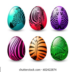 Set of zebra striped on egg. Happy Easter day concept. Illustration isolated on white background.