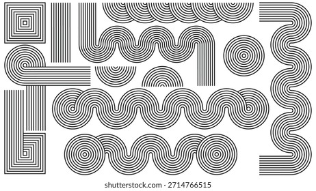 Conjunto de linha de arco zen. Arco diferente. Mínimo boho arco. Arcos-íris simples. Conjunto de design de linha contemporâneo de meados do século. Clipart linear de vetor