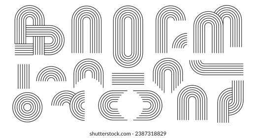 Set of zen arch line stripes, different arch, rainbow illustration 