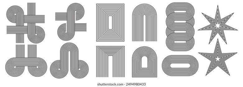 Set of zen arch line stripes. Vector elements in trendy boho aesthetic