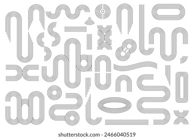 Set of zen arches line stripes geometric shapes, different arches, rainbow vector illustration.