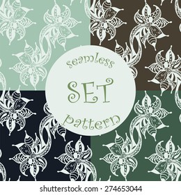 set zentangl seamless pattern with abstract flowers