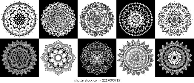 Set of zentangle mandalas, Mandala for henna, mehendi, tattoo, Decorative ethnic ornamental elements, Oriental patterns