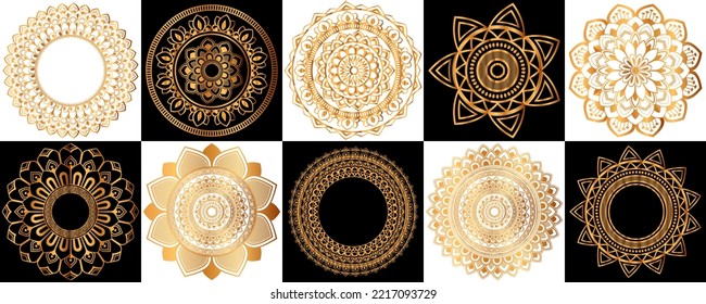 Set of zentangle mandalas, Mandala for henna, mehendi, tattoo, Decorative ethnic ornamental elements, Oriental patterns